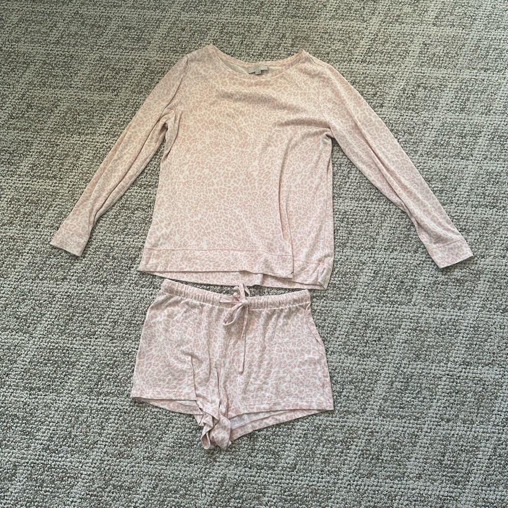 Pink cheetah print matching pajama set
